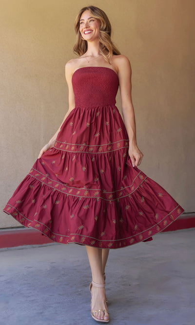 Floral embroidery tube dress