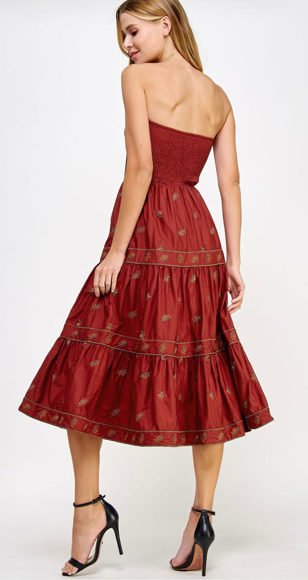 Floral embroidery tube dress