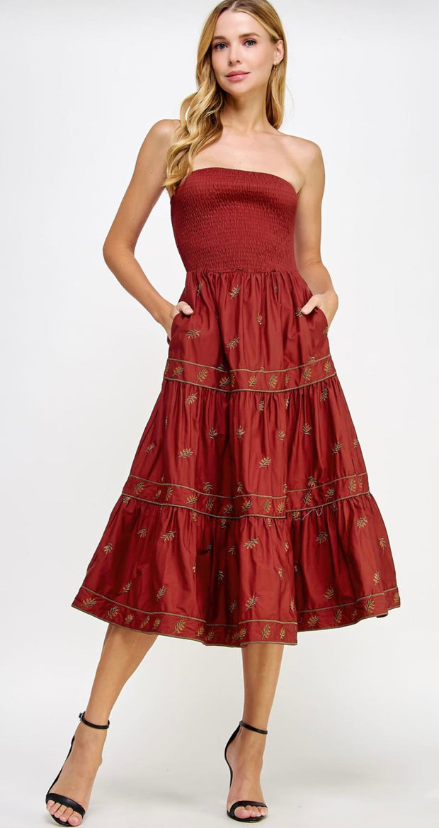 Floral embroidery tube dress