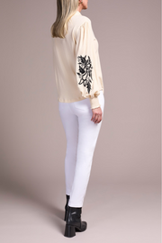 Embroidered Drop Shoulder Crew Neck Top