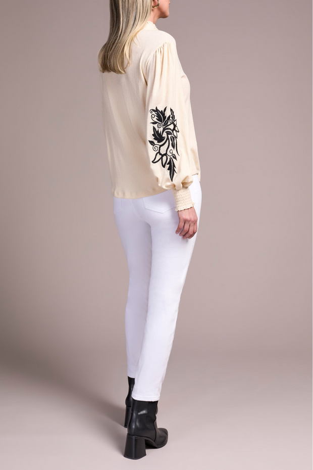 Embroidered Drop Shoulder Crew Neck Top