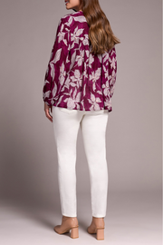 Printed Jacquard Pintuck-Front Blouse