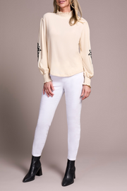 Embroidered Drop Shoulder Crew Neck Top