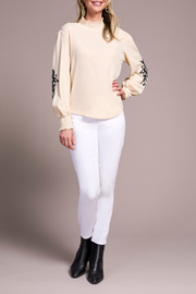Embroidered Drop Shoulder Crew Neck Top