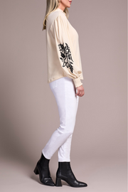 Embroidered Drop Shoulder Crew Neck Top