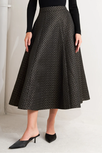 EVENING SCULPT METALLIC WOVEN CIRCLE SKIRT