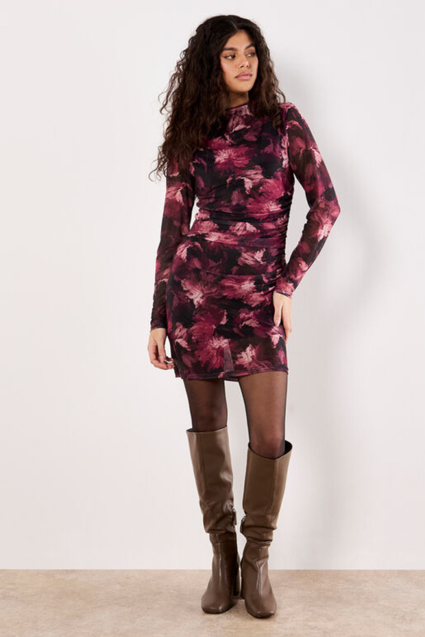 Floral Mesh Bodycon Mini Dress