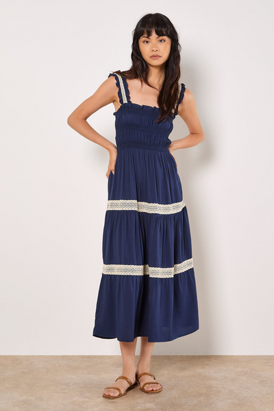 Crochet Lace Tiered Midi Dress