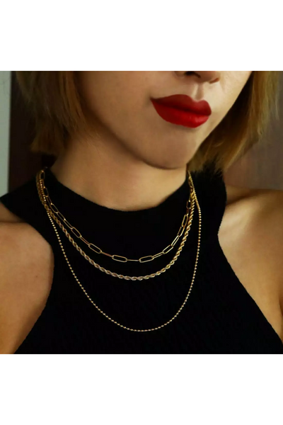 SELENE Triple Layer Mixed Chain Gold Necklace